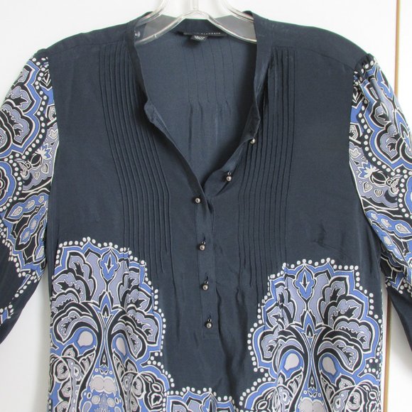 Banana Republic Dark Blue & White Silk Tunic/Mini Dress 3/4 Sleeve Sz XS - Picture 2 of 9